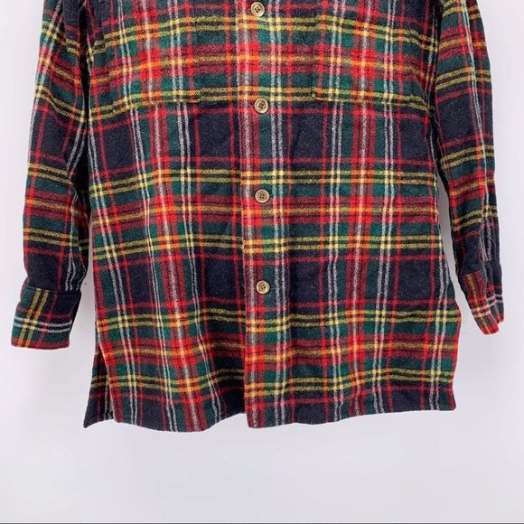 VINTAGE Plaid Wool Flannel Mens Button Down Shirt Shacket Size M/L - Picture 3 of 4